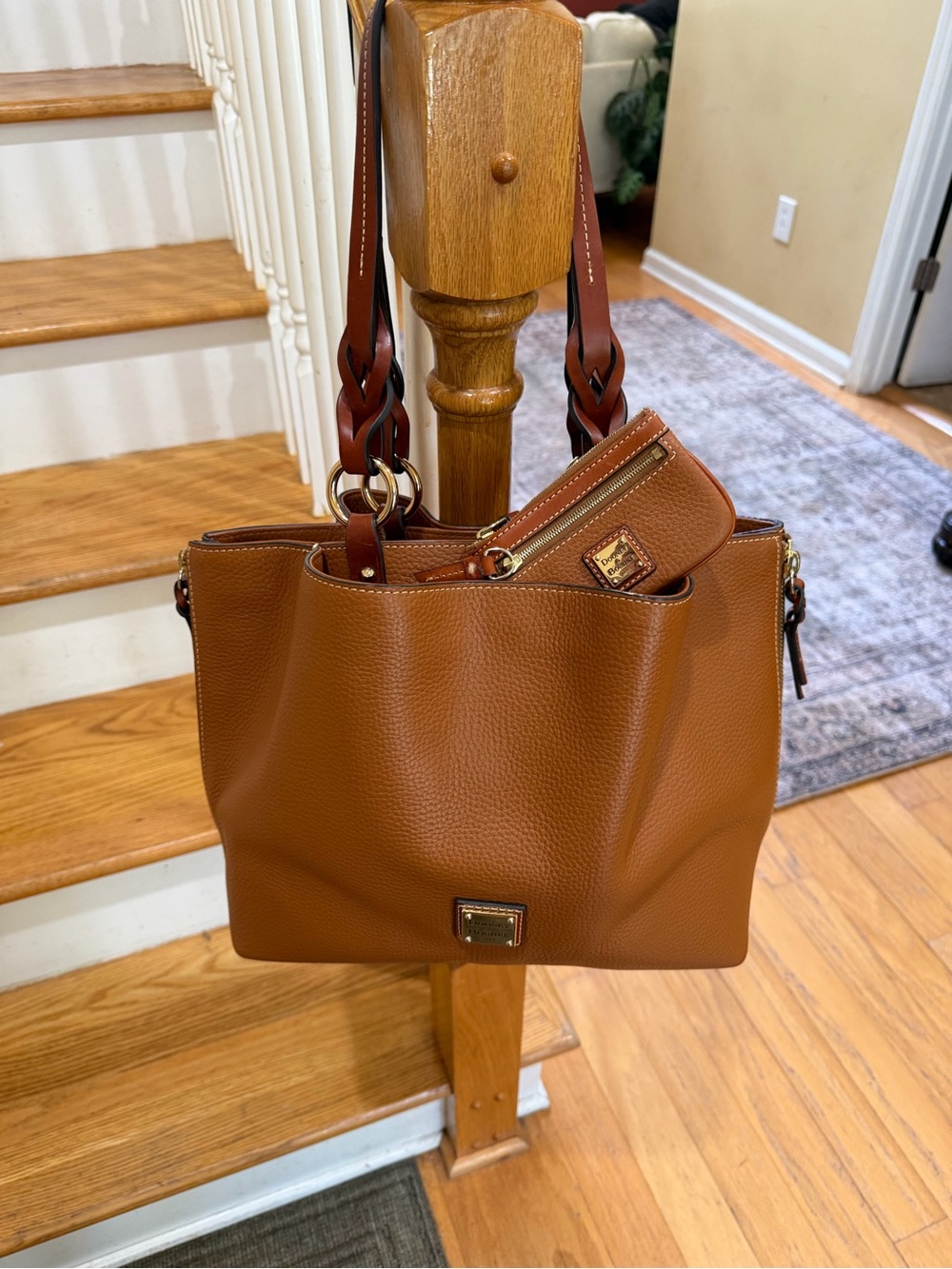 Dooney & Bourke Caramel Pebble Leather Large Zip Barlow with Coin Purse